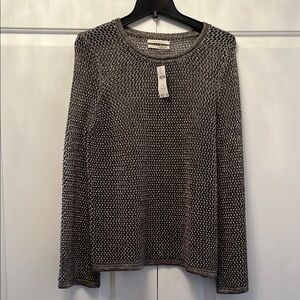 Anthropologie NWT Silver Metallic Gray  Mesh Knit Long Sleeve Top